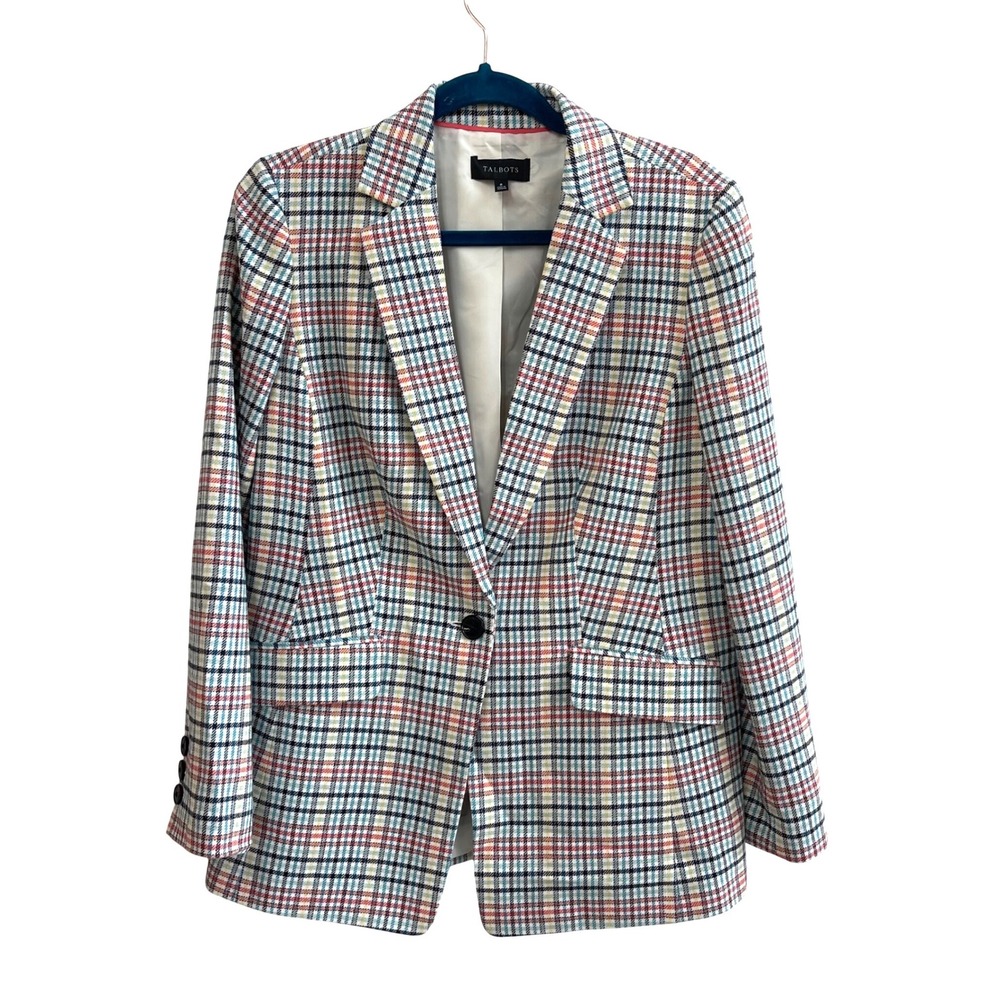 Talbots Plaid Blazer Womens 8 Multi-color Preppy Officecore One-Button Jacket